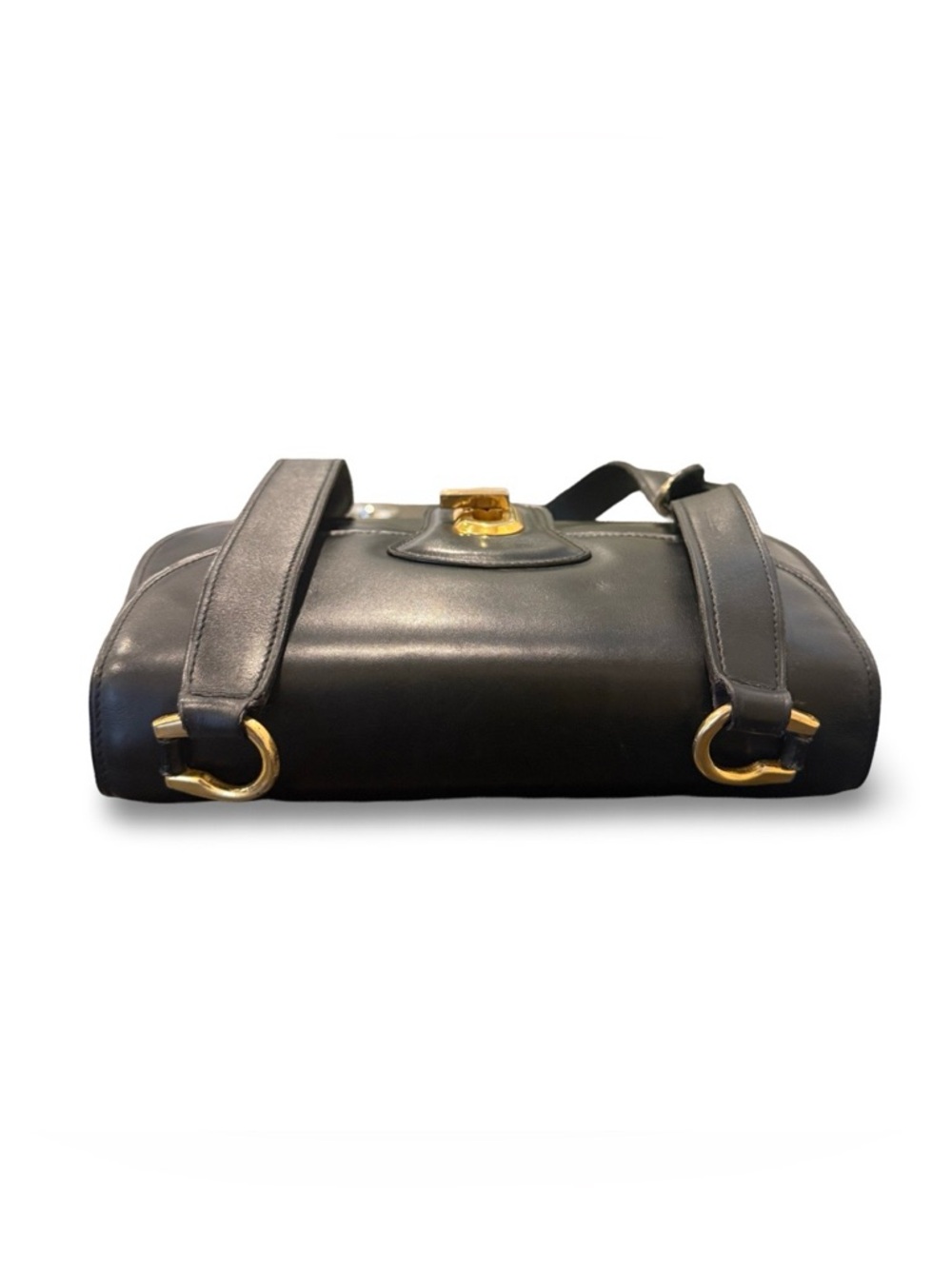 Vintage Gucci Black Leather Shoulder Bag Gold G Clasp Made in Italy Classic - Picture 7 of 17